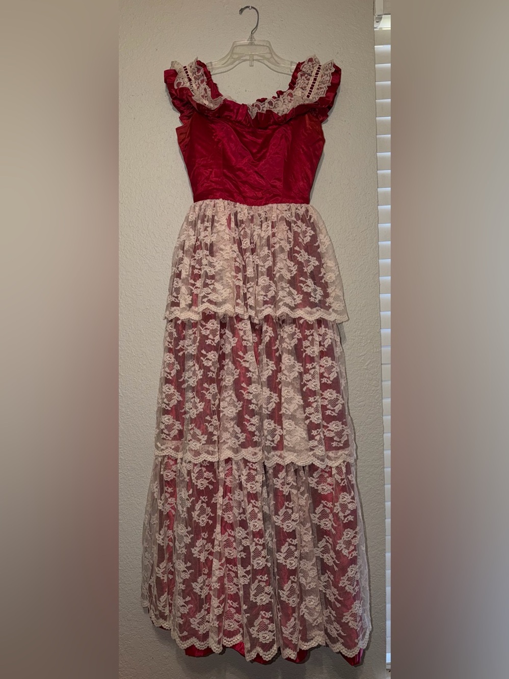 Vintage Southern Belle satin and lace modest 80s dress Renaissance Fair Dress Up
